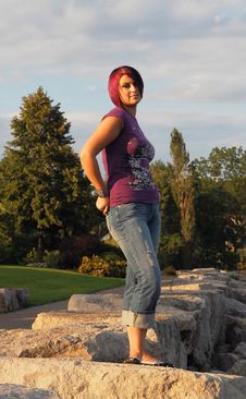 Girl Standing On Lakeshore. Royalty Free Stock Photos Girl Standing On Lakeshore. Royalty Free Stock Photos