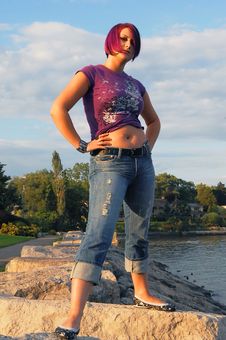 Girl Standing On Lakeshore. Royalty Free Stock Photography Girl Standing On Lakeshore. Royalty Free Stock Photography