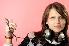 The Girl In Headphones Stock Photography The Girl In Headphones Stock Photography
