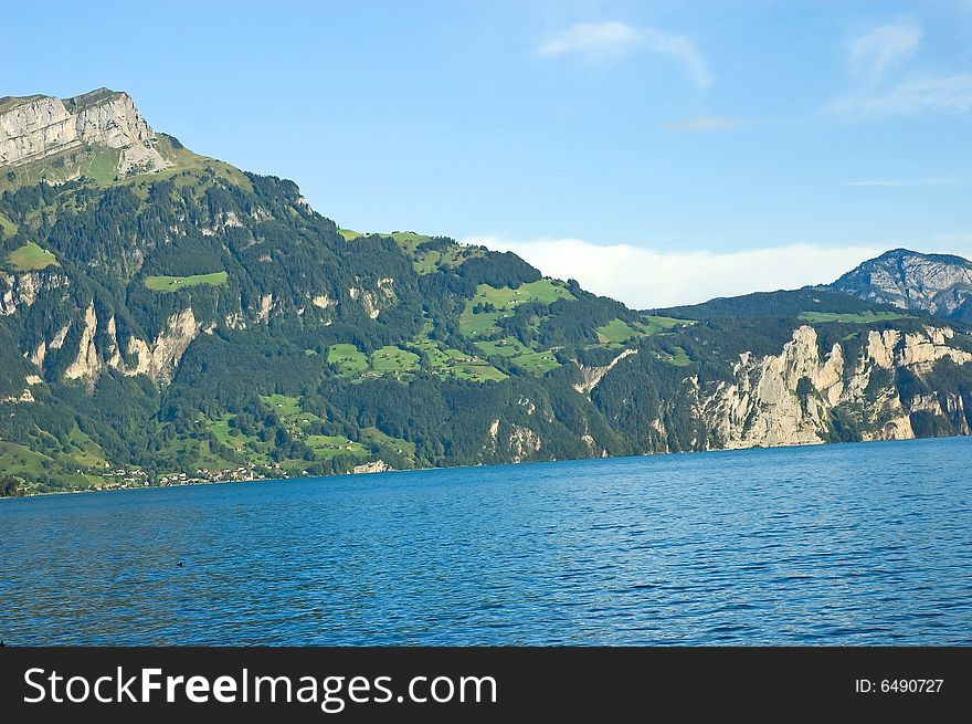 View on lake in mountains in Switzerland. View on lake in mountains in Switzerland