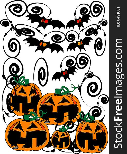 Background for halloween with a funny pumpkin and bats. Background for halloween with a funny pumpkin and bats