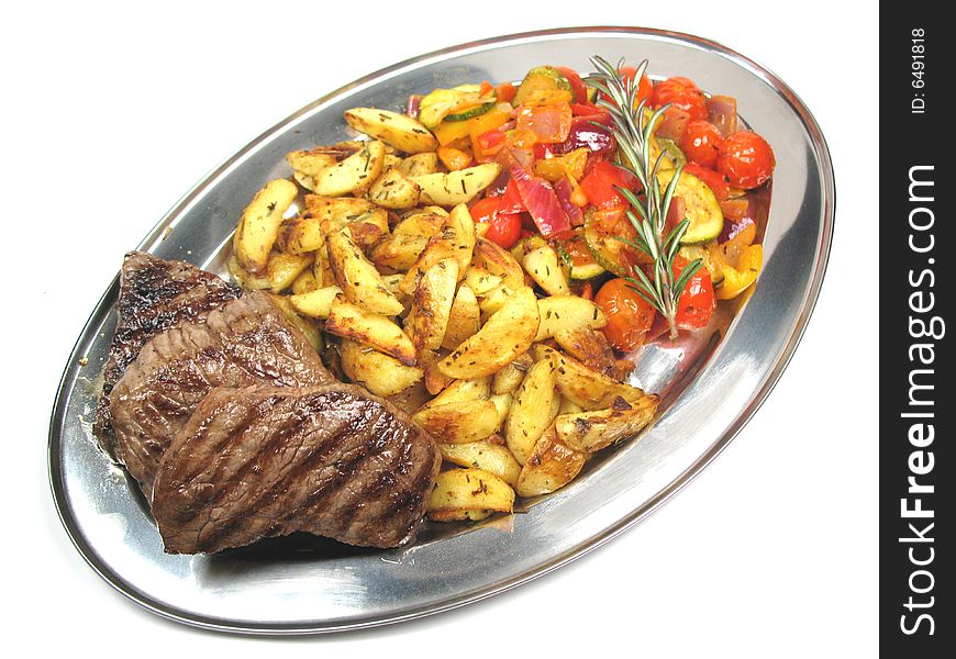 Tray With Meat, Vegetables And Potatoes