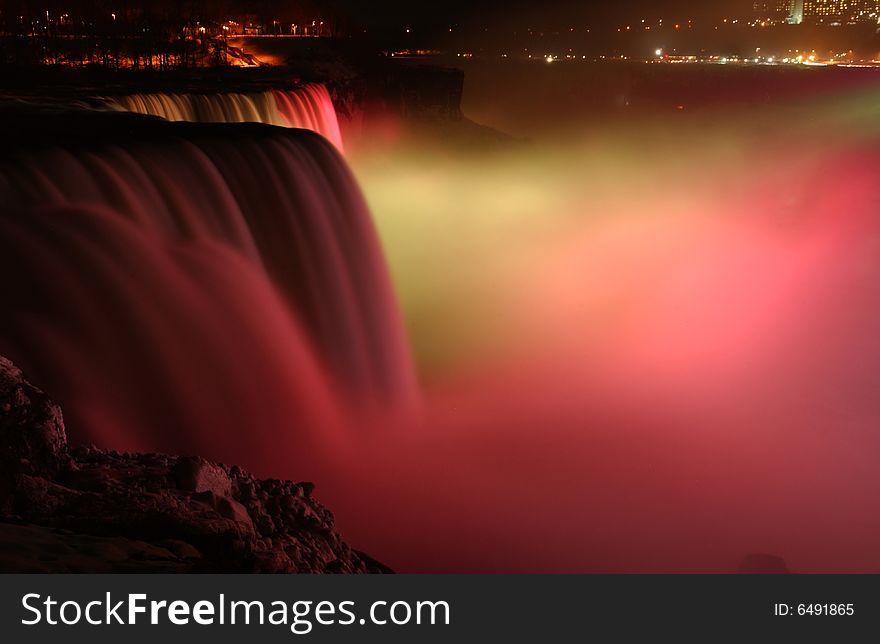 Night view of Niagara falls with warm night