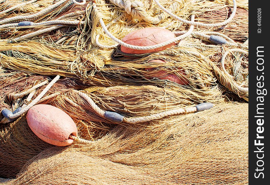 A fishing net background, typical equipment of a fisherman.