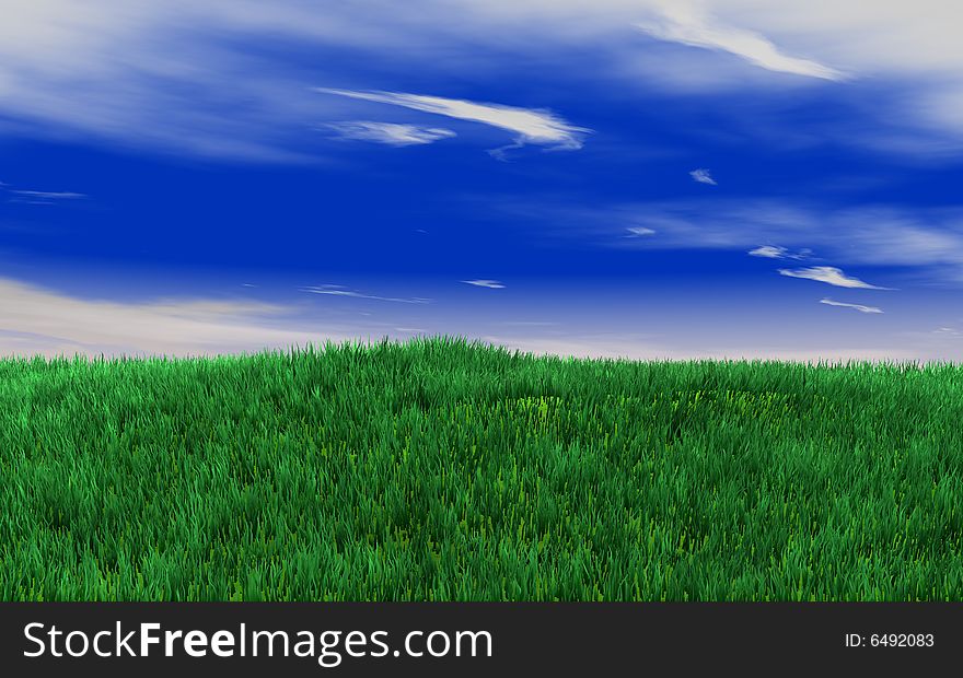 Green fields on the blue sky