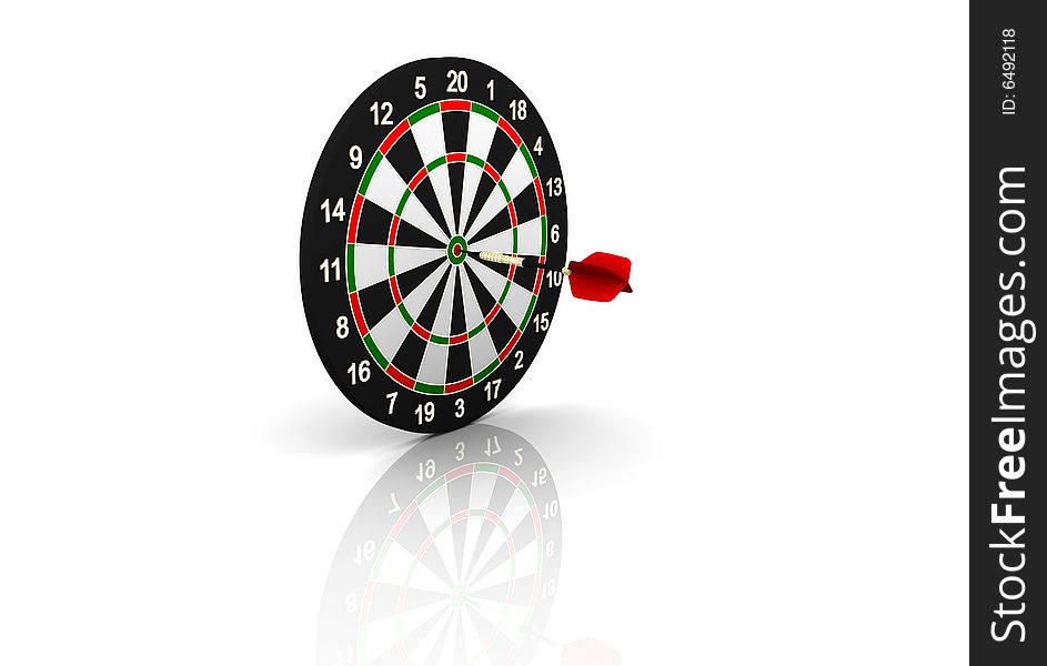 Dartboard and flying on white background