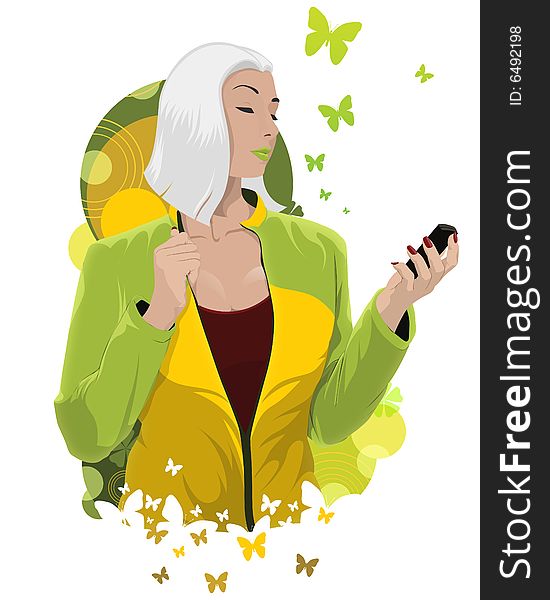 Green Girl With Mobile