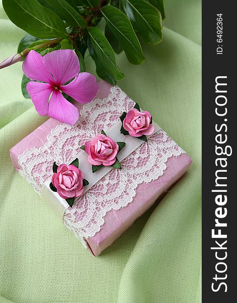 Soap gifts in pink with a fresh flower. Soap gifts in pink with a fresh flower