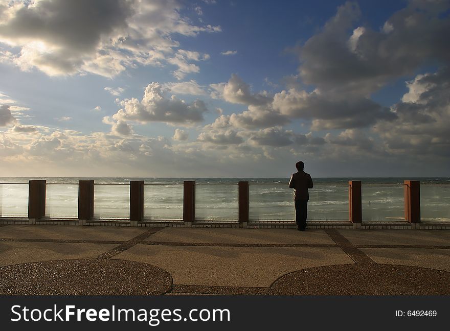 Scenic view on Mediterranean sea and sky from promenade in Tel-Aviv, Israel. Scenic view on Mediterranean sea and sky from promenade in Tel-Aviv, Israel.