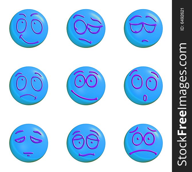 Set of blue emoticons 3d on a white background. Set of blue emoticons 3d on a white background