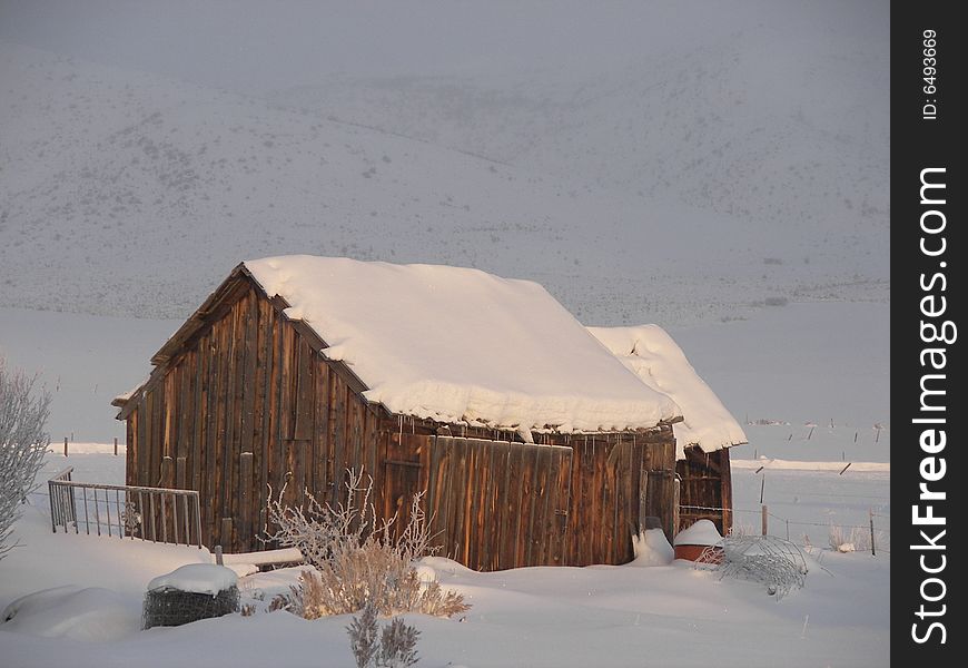 Snowy barn in Southeastern Idaho.