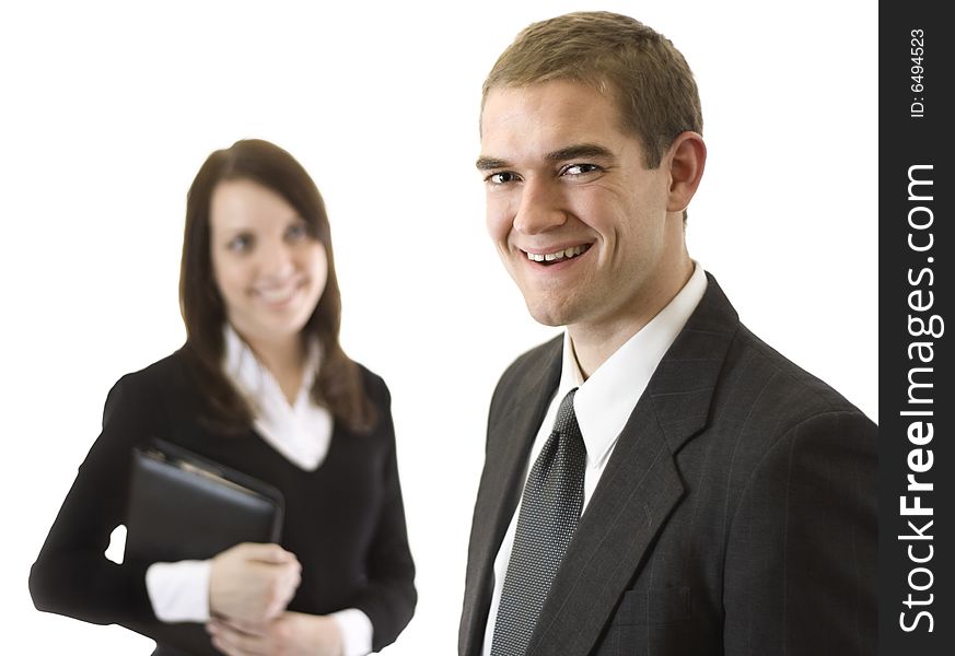 A male and female business team. A male and female business team