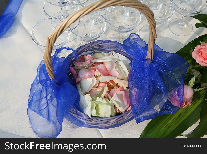 A wedding flower girl's basket with petals. A wedding flower girl's basket with petals.