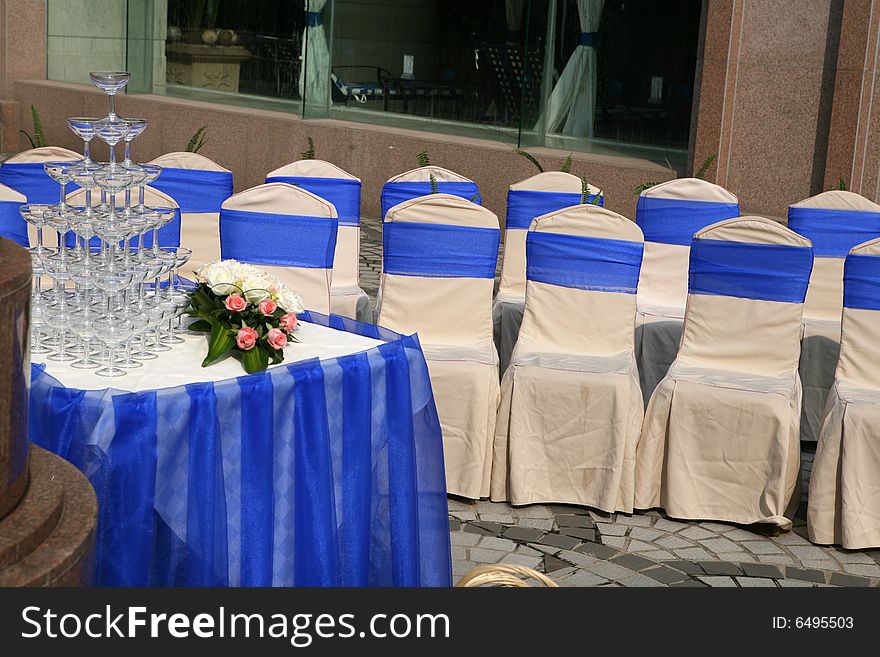 Outside wedding chairs preparing for a celebration