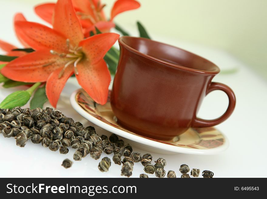 A cup of tea with flowers