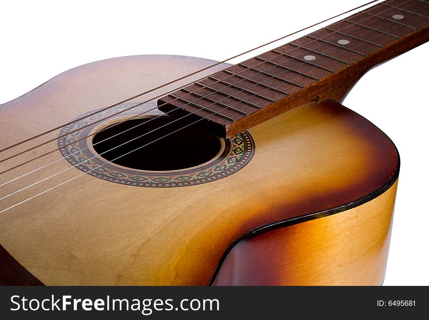 Close-up part of guitar, isolated on white