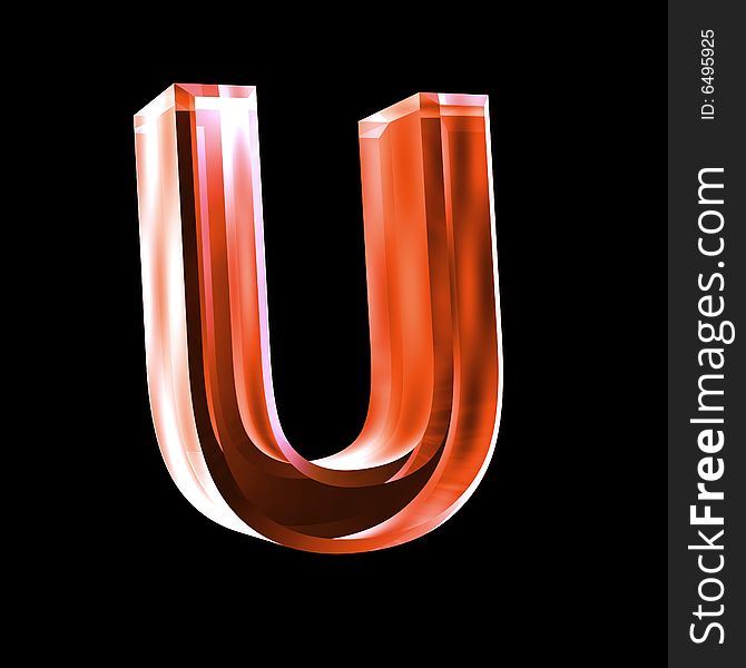 Letter U in red glass 3D made. Letter U in red glass 3D made