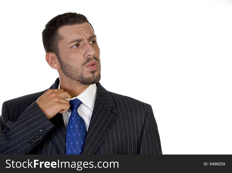 Businessman making himself easy with white background