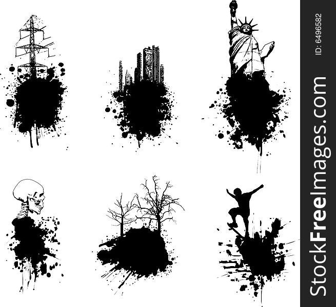 Grunge style illustration with buildings and trees. Grunge style illustration with buildings and trees
