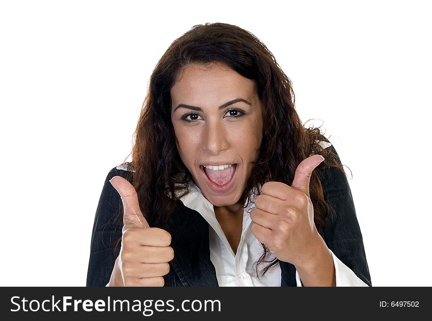 Lady teasing on an isolated white background