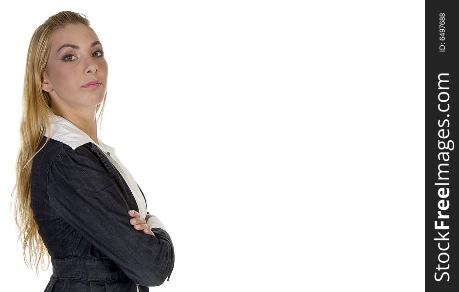 Stylish pose of businesswoman against white background