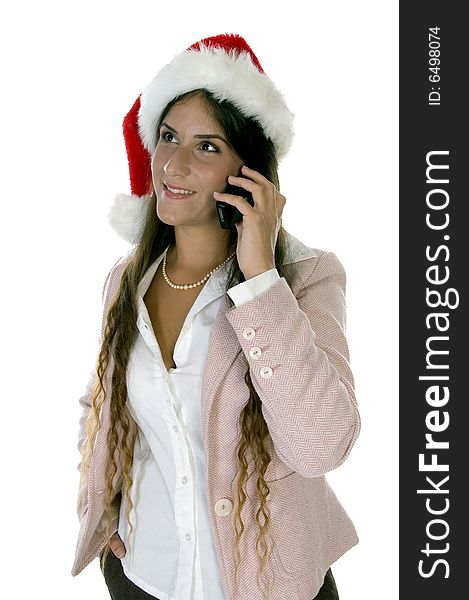 Female talking on cellphone on an isolated  background