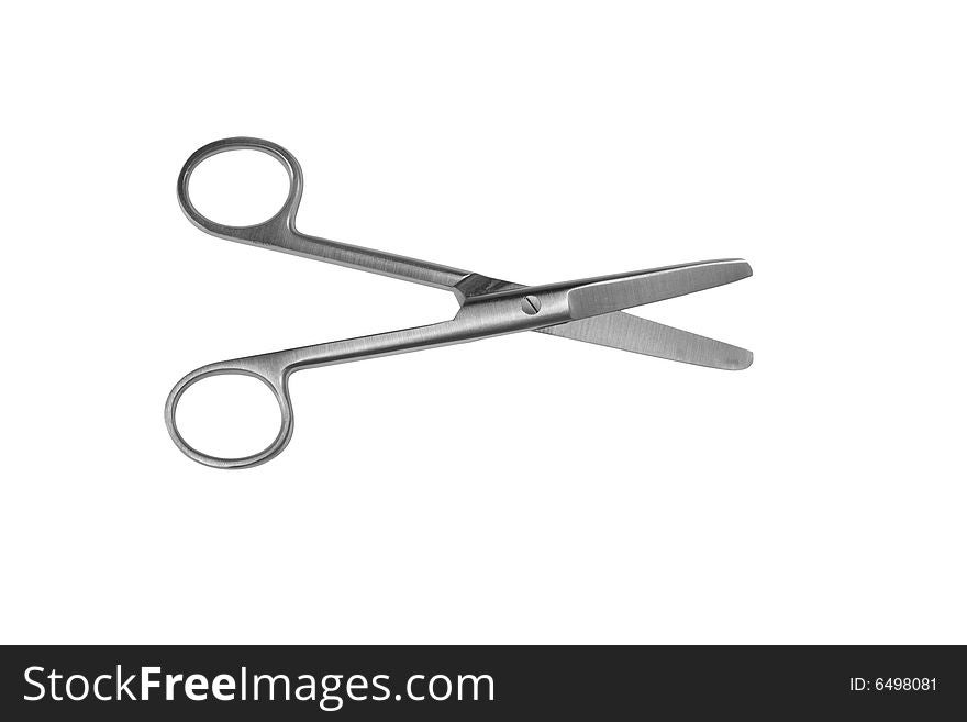 Medical scissors on white background