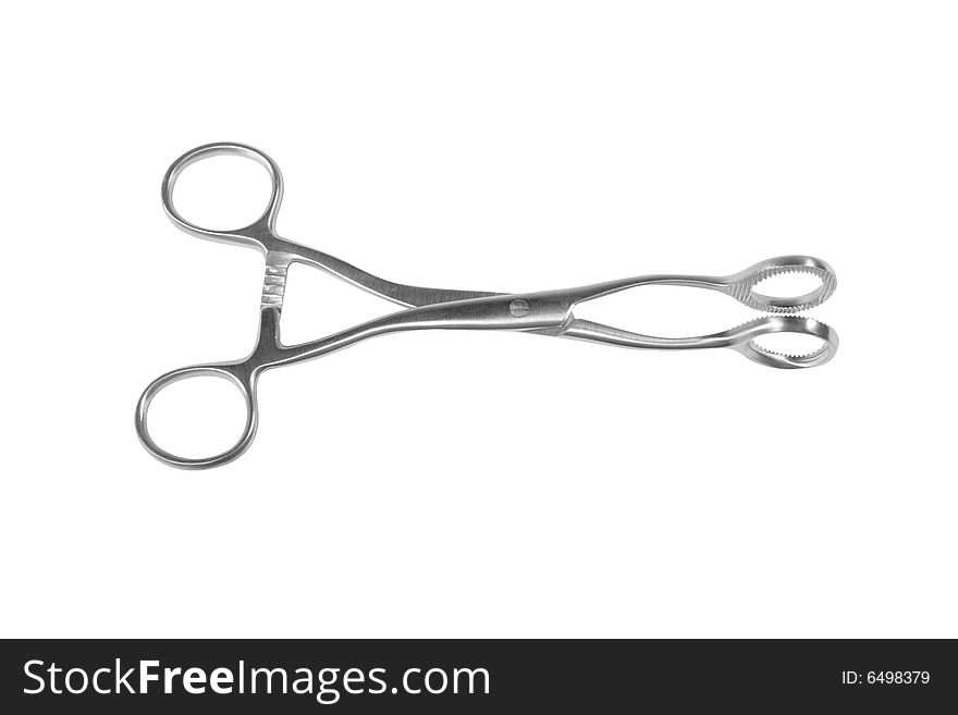 Medical scissors on white background