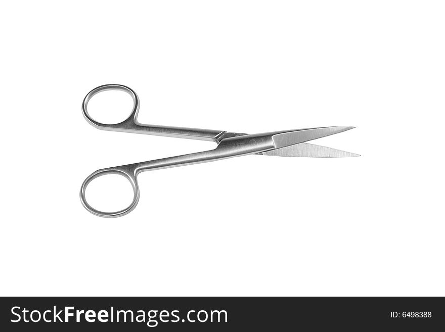 Medical scissors on white background