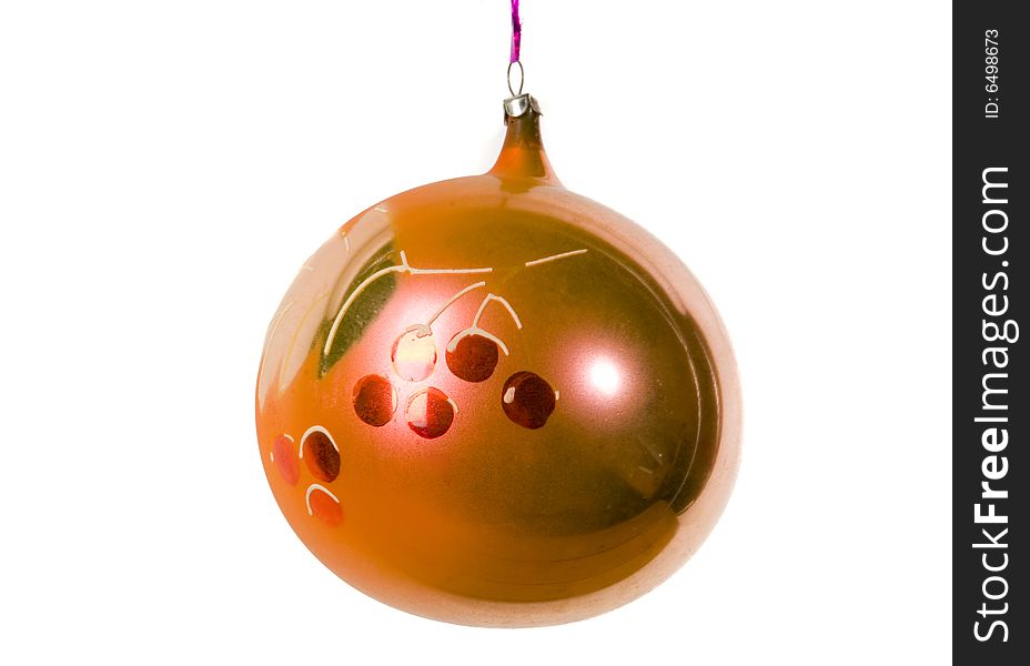 Orange christmas ball on white ground