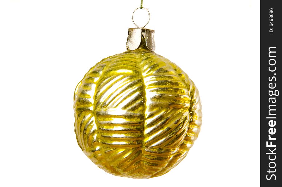 Gold christmas ball on white ground