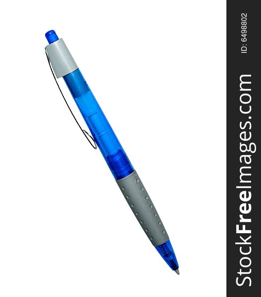 Blue Ballpoint Pen; isolated, clipping path included. Blue Ballpoint Pen; isolated, clipping path included