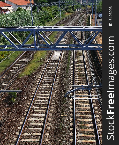 Railway track with semaphore in la spezia. Railway track with semaphore in la spezia