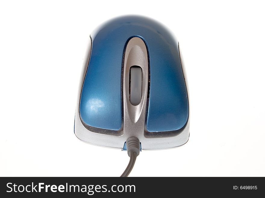 Blue usb mini mouse on a white background. Blue usb mini mouse on a white background