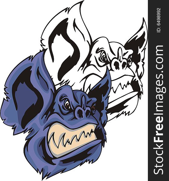 Terrible violet bat with sharp teeth. Mascot template. Vector illustration - color + b/w versions.