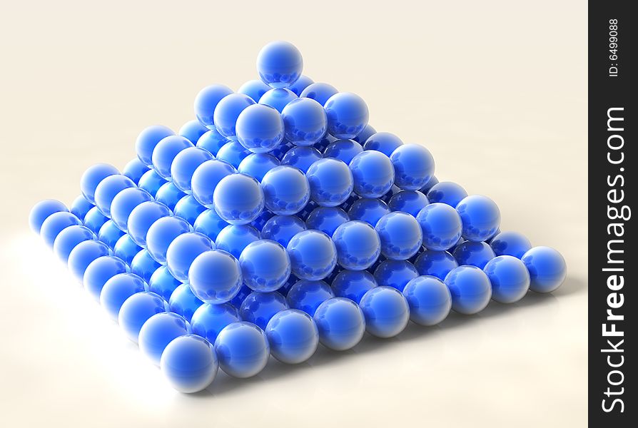 Pyramid of shiny blue spheres