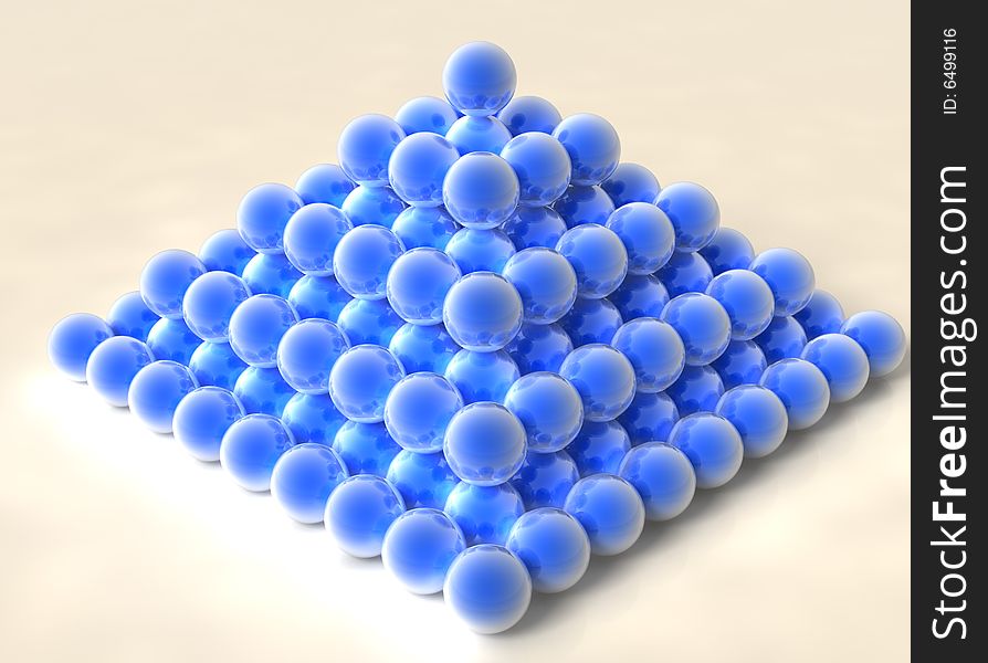 Pyramid of shiny blue spheres