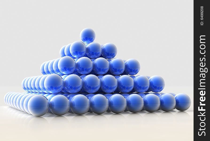 Pyramid of shiny blue spheres