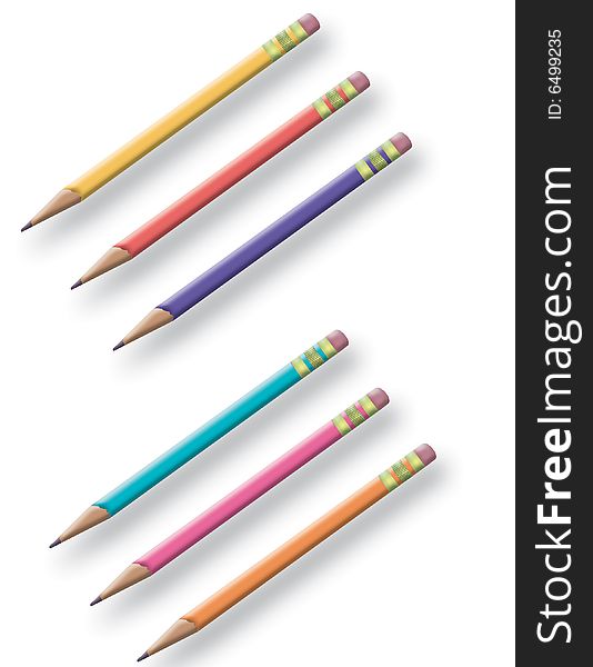 A set of 6 multi-colored pencils