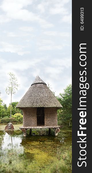 Aincent hut in a marsh in the midlands of ireland with copy space. Aincent hut in a marsh in the midlands of ireland with copy space