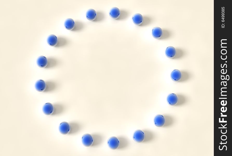 Circle of shiny blue spheres