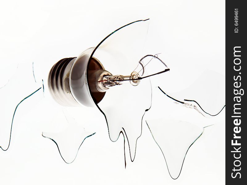 A fluid broken  bulb on white background