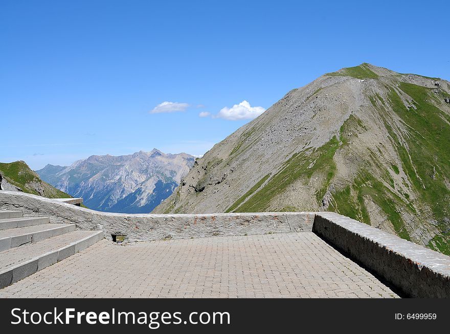 View from the highest monastery and place of pilgrimage in europe. located in the south-western region of switzerland. View from the highest monastery and place of pilgrimage in europe. located in the south-western region of switzerland.