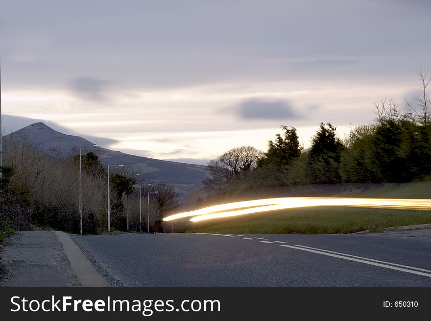 Long exposure - headlights on road