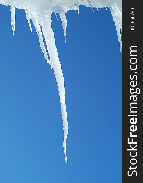 Icicles on sky close-up