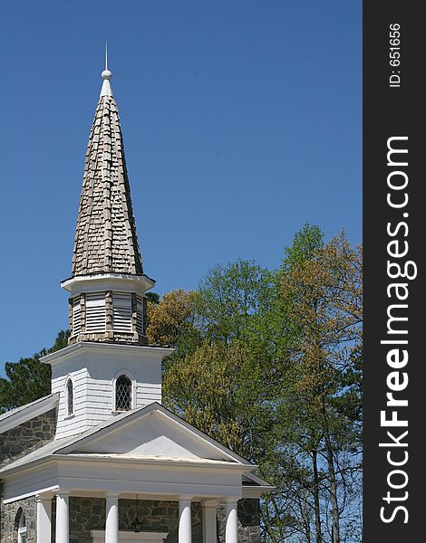 Church steeple made of wood shingles. Church steeple made of wood shingles