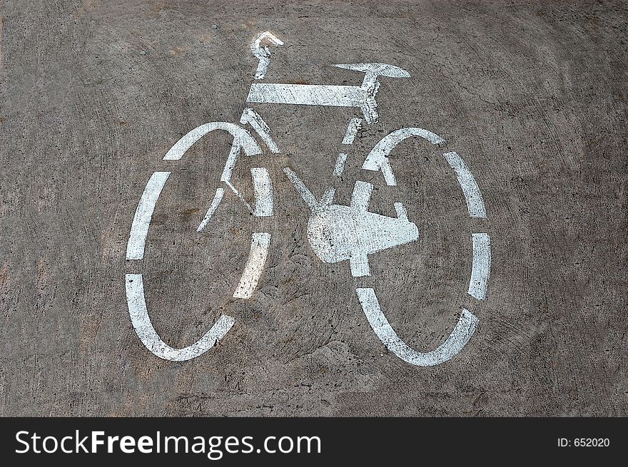 Bicycle track sign painted on the road