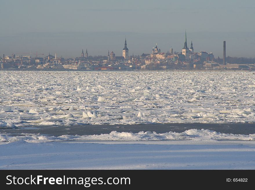 Panorama of the capital of Estonia from a frozen sea. Panorama of the capital of Estonia from a frozen sea