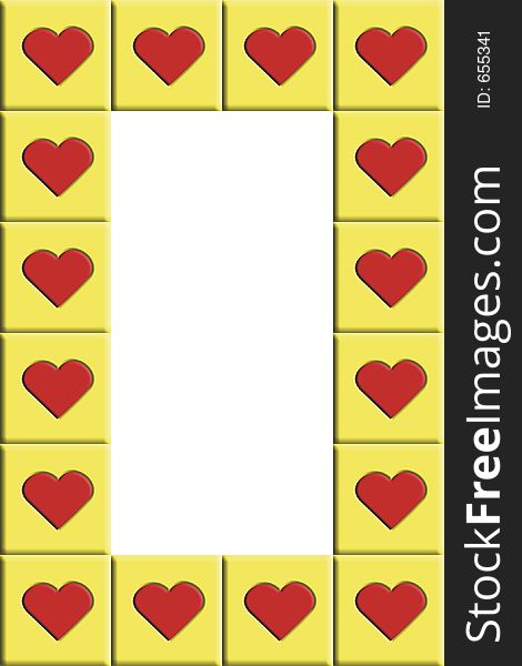 Frame with red hearts on yellow blocks. Frame with red hearts on yellow blocks.