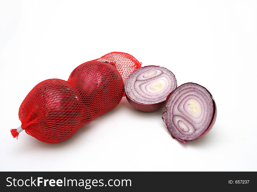 Red onions on white